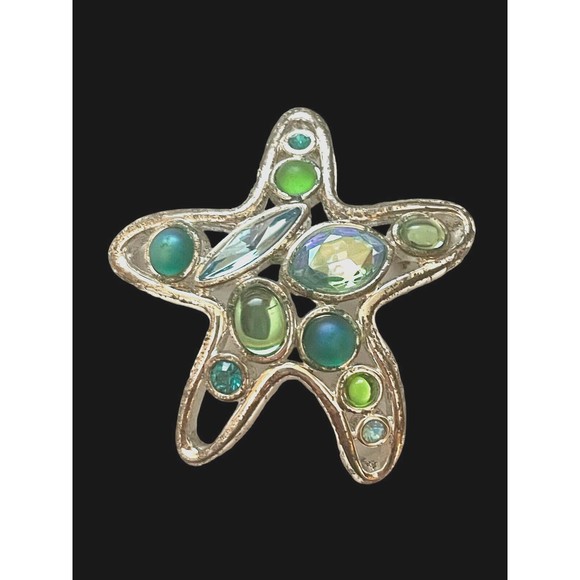 Vintage Estate Monet Brooch Pin Rhinestone Cabochon Star Shaped Silver Plated - Picture 7 of 8